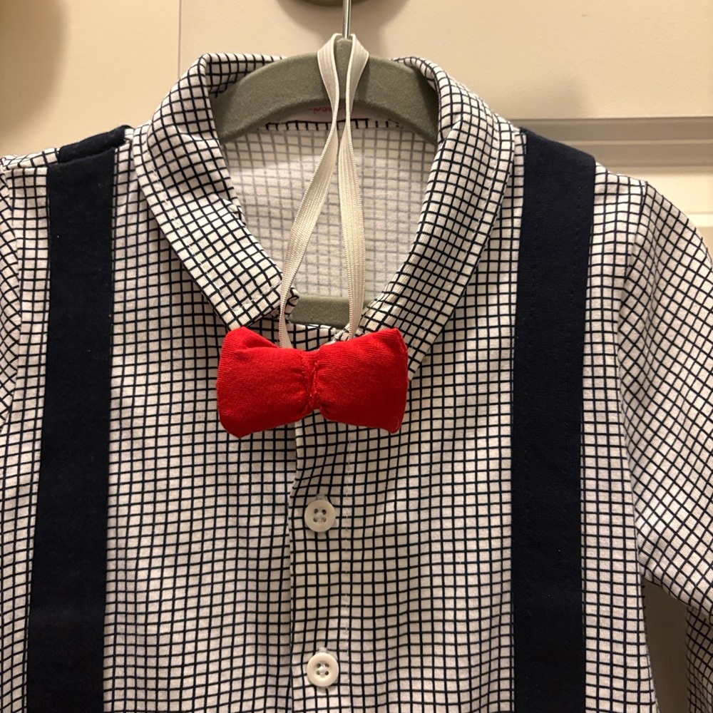 Red Bow Tie with Black-and-White Check Shirt